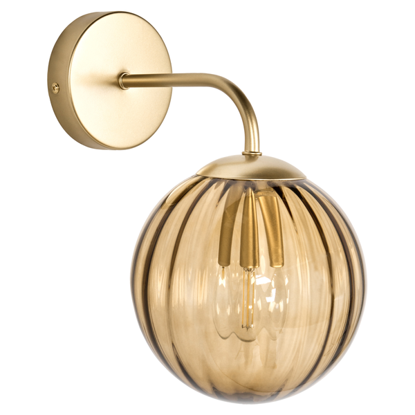Goldfarbene Wandleuchte mit geripptem Glasschirm