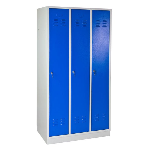 PROREGAL Garderobenschrank Ermine mit 3 Türen HxBxT 178 x 89 x 50 cm Lichtgrau Blau