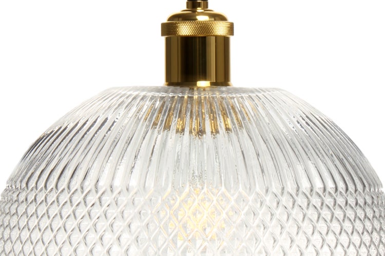 Glaskugel Hängelampe im Retro Design klar gold, Pendelleuchte aus Glas Rund 26 cm | Wohnzimmer Esszimmer Leuchte