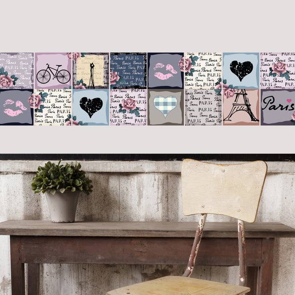 Fliesensticker, Stickerfliesen Paris, selbstklebend, bedruckt, ideal für Badezimmer und Küche im 12 Stück a 15x15cm_TS0567