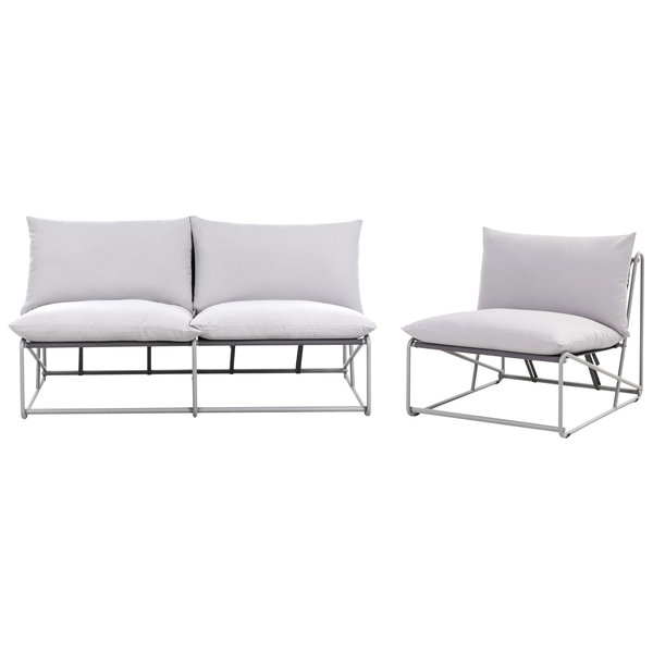 Gartenmöbelset mit Sofa und Sessel mit Metallgestell und Polsterkissen