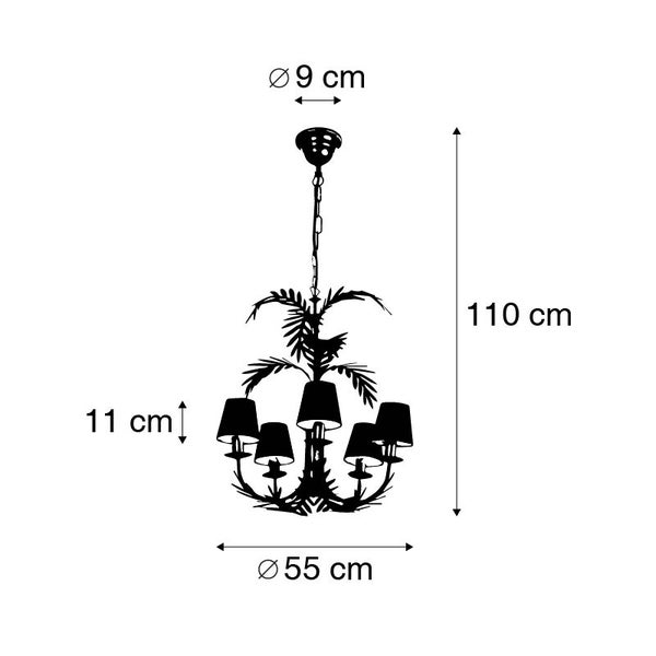 Technische Zeichnung einer Hängeleuchte mit den Maßen 110 cm Höhe und 55 cm Durchmesser