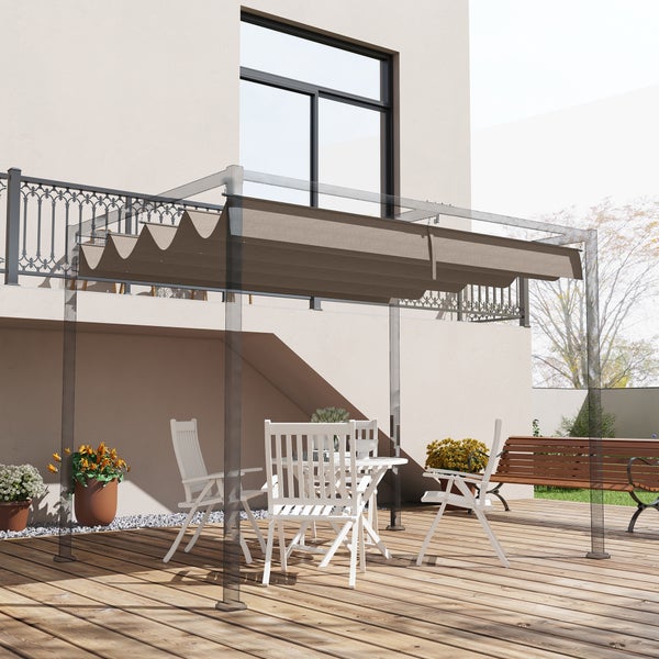 Outsunny Ersatzdach für 2,85 x 2 m Pergola, wasserabweisend einziehbar Welle Überdachung mit Regenabflusslöchern, UV-Schutz 30+, winterfest Schattenabdeckung für Garten, Balkon, Terrasse, Kaffee