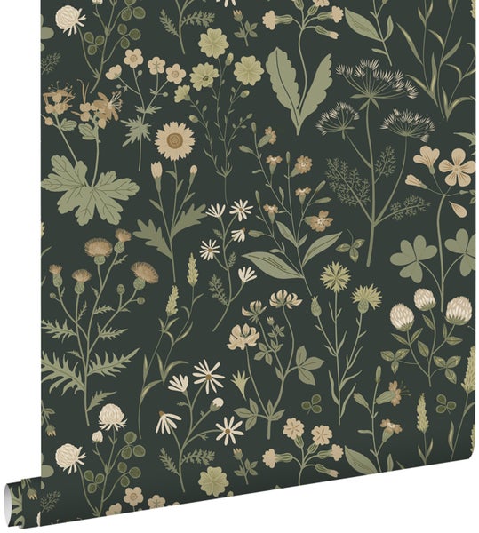 ESTAhome Tapete Feldblumen Dunkelgrün - 50 x 900 cm - 139843