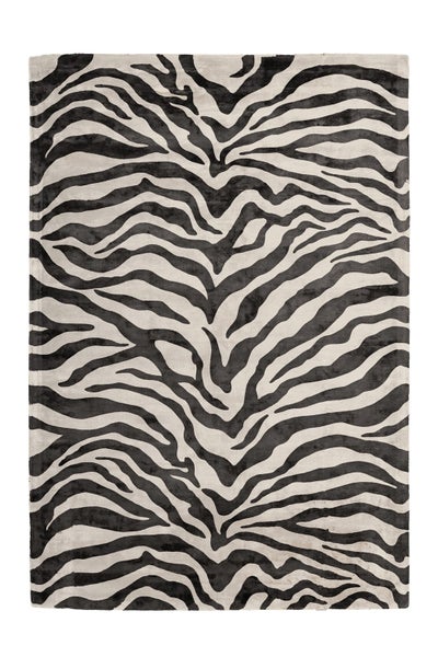 Kurzflor Teppich Selestia Elfenbein / Schwarz Viskose Zebra Muster 200 x 290 cm