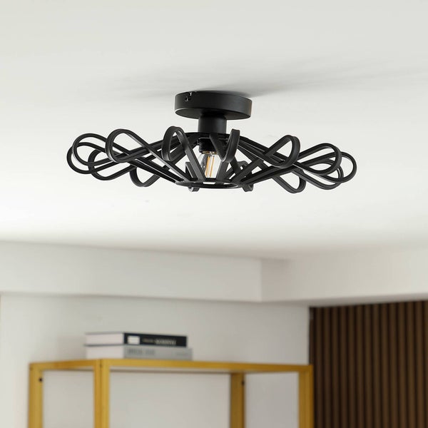 Lindby Deckenlampe Kaelen (Landhaus, Vintage Rustikal) in Schwarz aus Metall (1 flammig E27) - Deckenleuchte Lampe Wohnzimmerleuchte