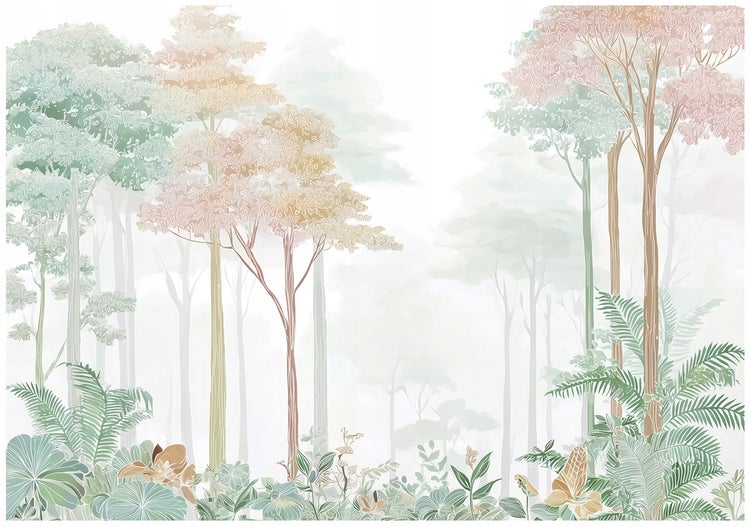 Illustration eines tropischen Waldes mit Bäumen und Pflanzen