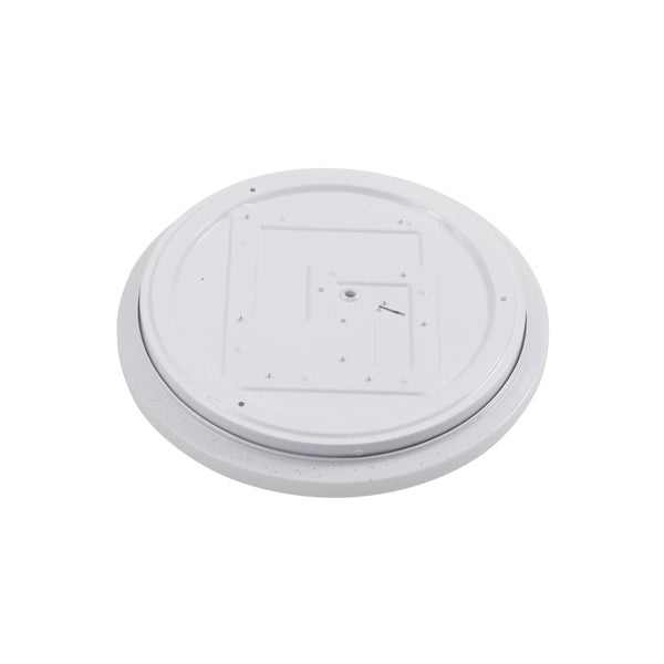 Rückseite einer runden Deckenleuchte oder Wandleuchte mit Montageplatte und Kabelführung.