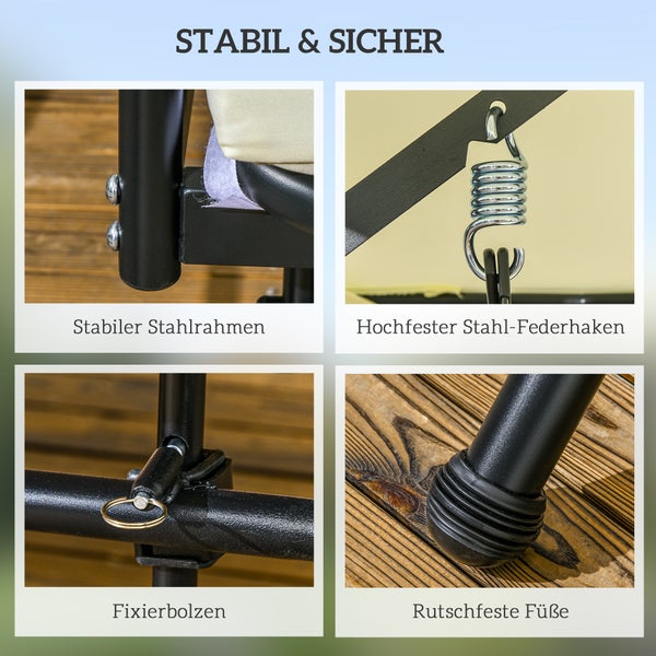 Outsunny 2 in 1 Hollywoodschaukel mit Liegefunktion 3-Sitzer Gartenschaukel mit verstellbarem Sonnendach, Schaukelbank belast bis 240kg, Gartenliege für Garten, Terrasse, 200x125x170 cm, Cremeweiß
