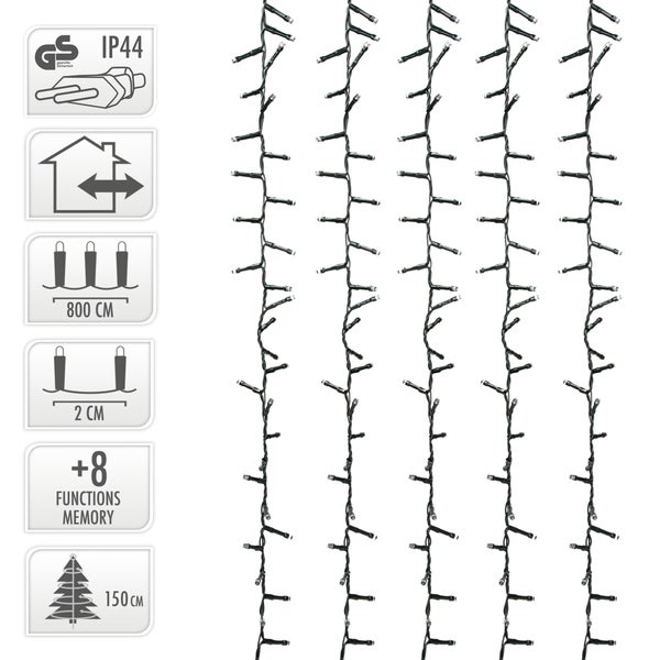 ECD Germany LED Cluster Lichterkette 8m 400 LEDs Kaltweiß, 8 Modi, Strombetrieb, IP44 Wasserdicht, Innen- und Außenbereich, Weihnachtsbeleuchtung Weihnachtsbaum Clusterlichterkette Büschellichterkette