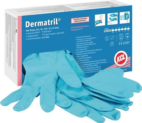 Dermatril Nitrilhandschuhe, 100 Stück, 24 cm lang, puderfrei, mit Rollrand