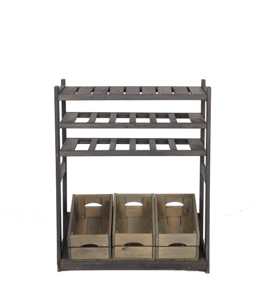 PROREGAL Getränkekisten- & Weinregal SPREEWALD HxBxT 86x70x33cm 12 Flaschen auf 2 Ebene + 1 Ebene für Kisten + Ablage Massives Kiefernholz Grau geölt
