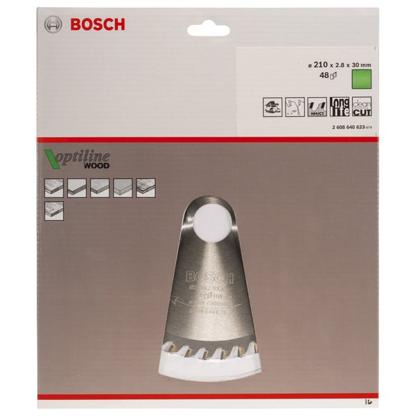 Bosch Kreissägeblatt Optiline Wood  210x30x2,8/1,8 mm 48T WZ - 2608640623