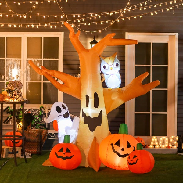 HOMCOM Halloween Aufblasbares Spukgespenst, 120/ 240 cm, Polyestergewebe, Weiß