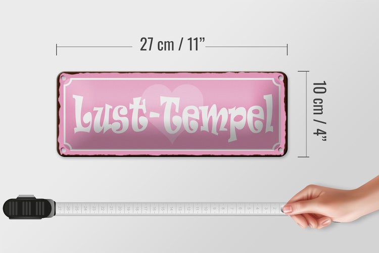 Blechschild Spruch 27x10cm Lust Tempel Herz rosa Dekoration