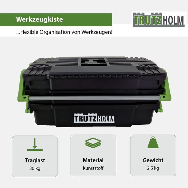 Werkzeugkiste 48x24x21 cm Kunststoff Griffe klappbar aus Stahl Werkzeugkasten Toolbox Organizer leer