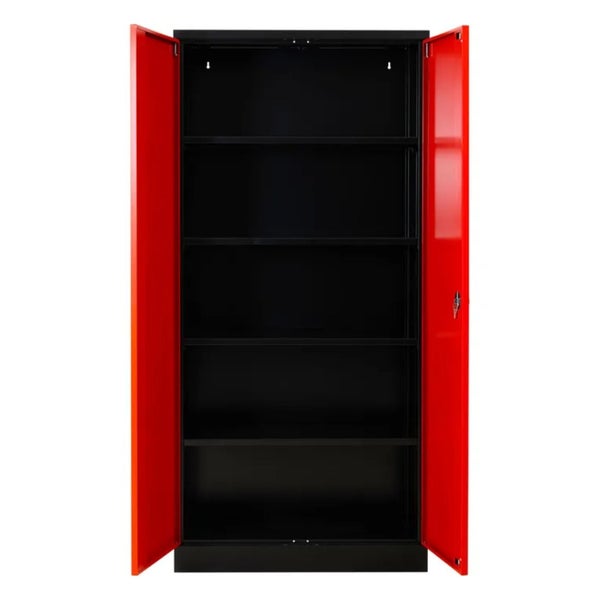 PROREGAL Stahlschrank Bee 7 Fachböden HxBxT 195 x 92 x 42 cm Pulverbeschichtetes Fachbodenmaterial Schwarz & Rot