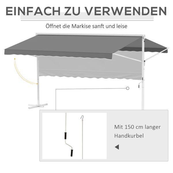 Outsunny Standmarkise, 450cm x 340cm x255cm, Metall+Polyester, Grau