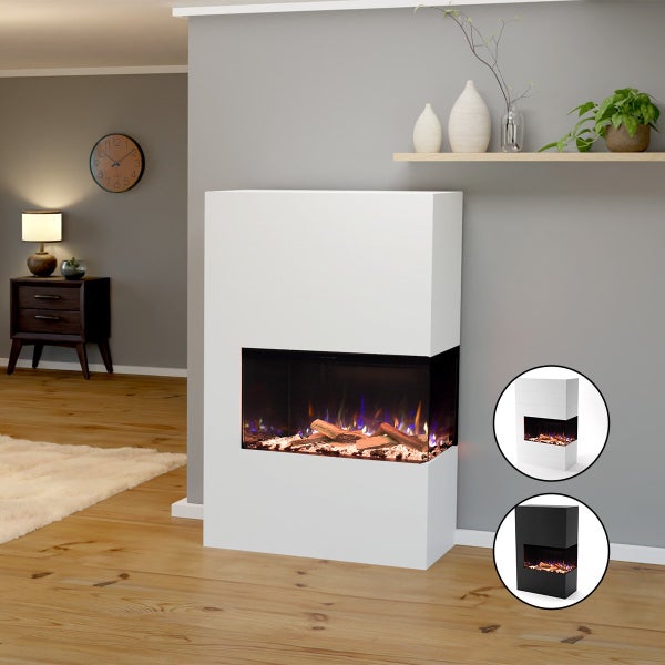 Glow Fire Elektrokamin 'Portia ' Rechtsoffen| LED Standkamin in weiß mit Heizung (1500 W) | HxBxT: 140x90x45 cm