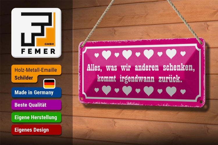 Blechschild Spruch 27x10cm alles kommt irgendwann zurück Dekoration