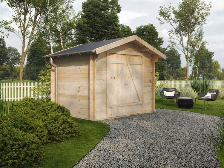 Alpholz Gerätehaus Sven Gartenhaus aus Holz, Holzhaus mit 28 mm Wandstärke Blockbohlenhaus, Naturbelassen