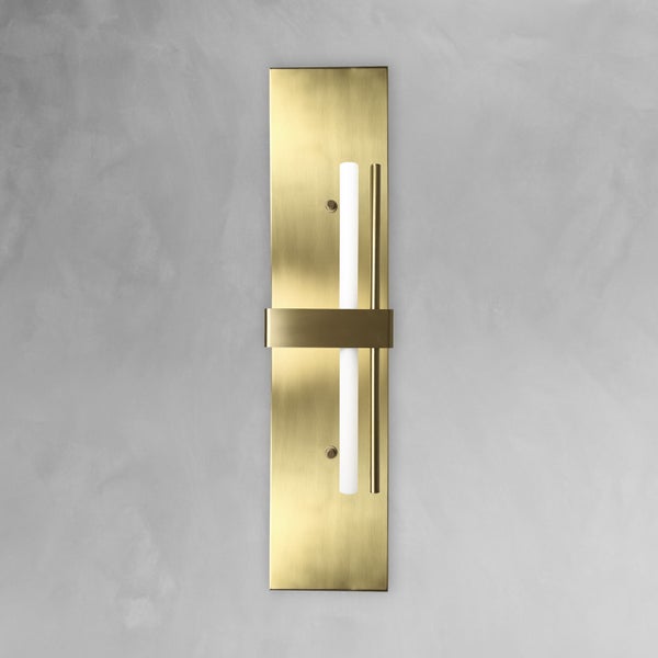 Goldfarbene Wandleuchte mit rechteckiger Form und vertikaler Röhre