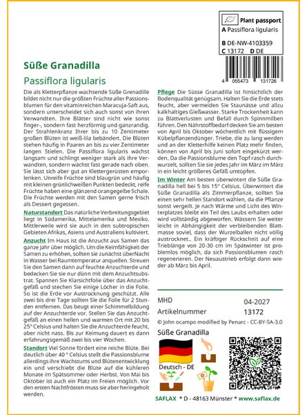 SAFLAX Garden to go - Süße Granadilla - Passiflora ligularis - 20 Samen - Mit Topf, Klima - Deckel und Anzuchtsubstrat
