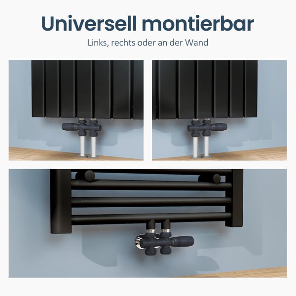 EMKE Heizkörperthermostat Multiblock-Set – Anschlussarmatur mit Thermostat für Heizkörper und Handtuchtrockner, Heizungszubehör in Eck- und Durchgangsform φ16xG1/2, Anthrazit