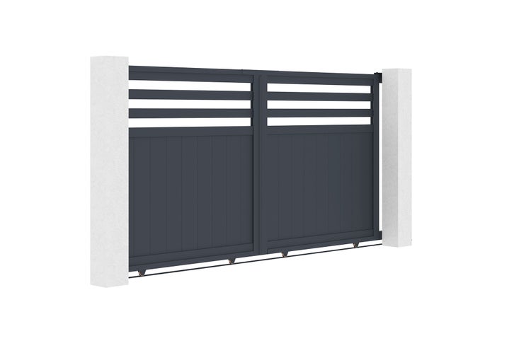 Schiebetor 3m NEVIS H.160cm graues Aluminium + 2 Pfosten 20x20cm H.190cm