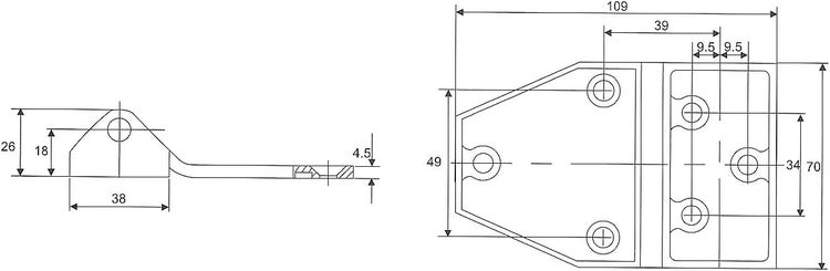 Technische Zeichnung eines Türschließers mit Maßangaben