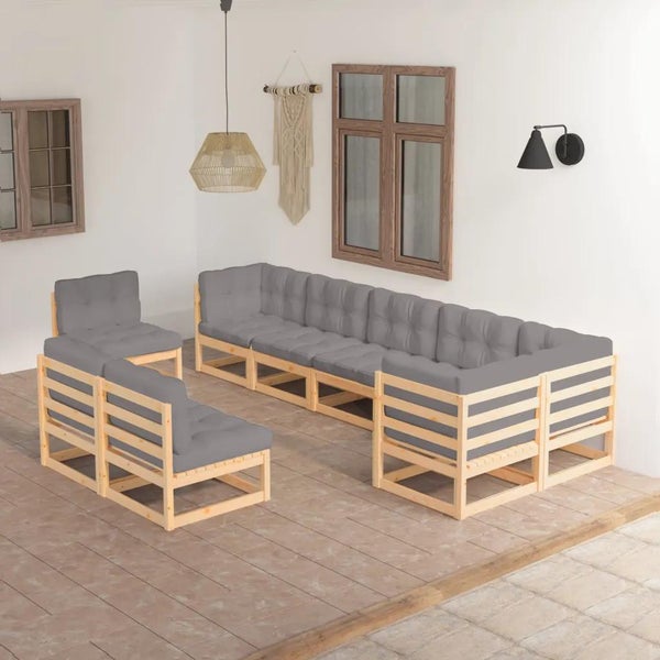 9-tlg. Garten-Lounge-Set mit Kissen Massivholz Kiefer