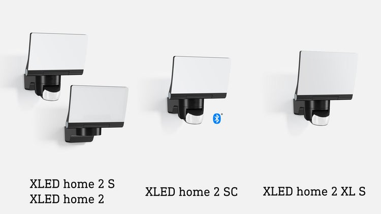 Vergleich der LED-Außenstrahler Steinel XLED home 2, XLED home 2 S, XLED home 2 SC mit Bluetooth und XLED home 2 XL S.