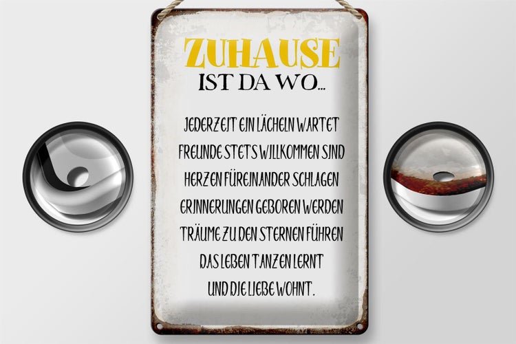 Blechschild Spruch 20x30cm Zuhause ist da wo Liebe Herzen
