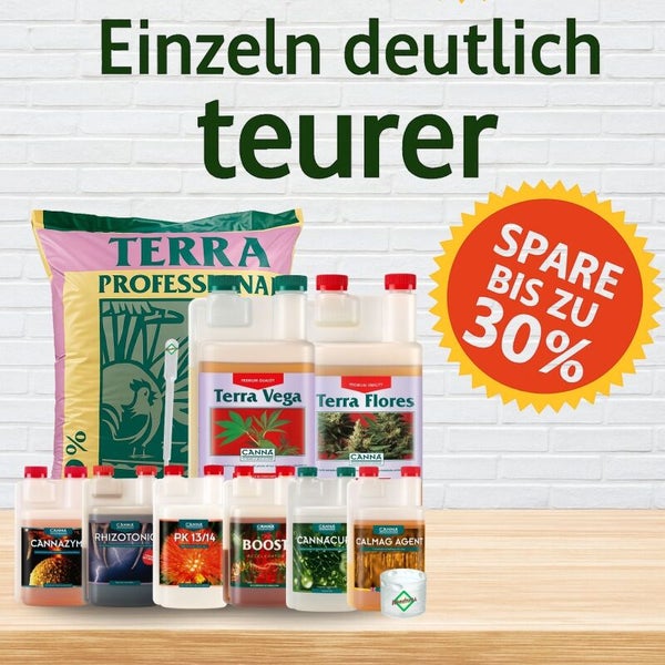 Canna Pflanzenpflege-Set mit Terra Professional Erde, Düngern und Zusätzen mit bis zu 30 Prozent Preisvorteil.