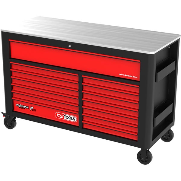 KS TOOLS PERFORMANCEplus P45 SCHWARZ/ROT Werkstattwagen mit 14 Schubladen - 873.7014