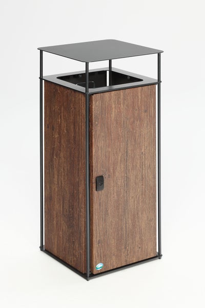 PROREGAL Robuster Abfallsammler Mit Dach Und Einwurfrahmen 51 Liter HxBxT 90 x 40 x 40 cm Verzinkter Stahl Braun