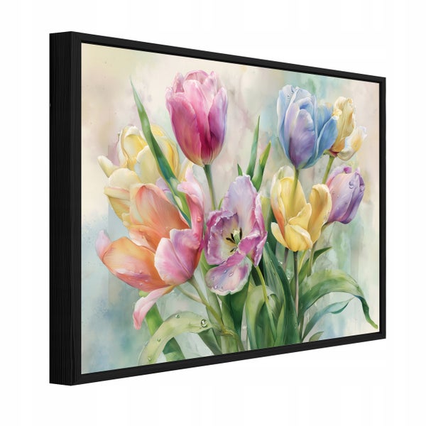 Wandbild mit Tulpenmotiv im schwarzen Rahmen zur dekorativen Wandgestaltung.