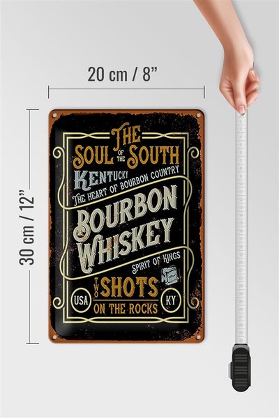 Blechschild Spruch 20x30cm Bourbon Whiskey shots on rocks