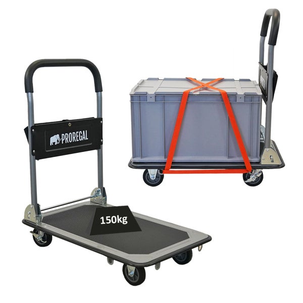 Zwei klappbare Sackkarren, eine mit einer Kiste, Tragkraft 150 kg