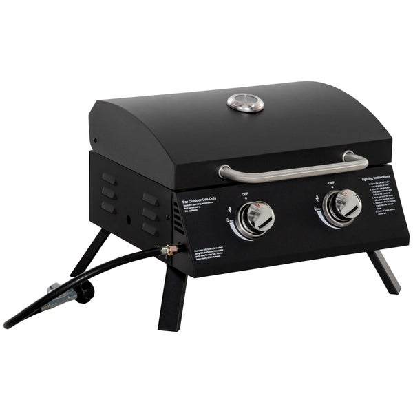 Outsunny Gasgrill, Tischgrill, mit Druckminderer und Schlauch, 55 x 46,5 x 41 cm, Edelstahl, Schwarz