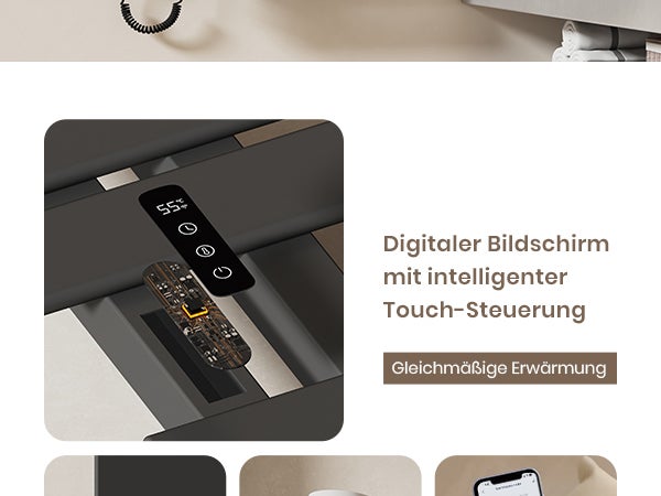 EMKE Elektrischer Handtuchhalter – 350W, LED-Display, WiFi/APP-Steuerung, Timer, Flachbadheizkörper Links, 1000×500 mm, Schwarz