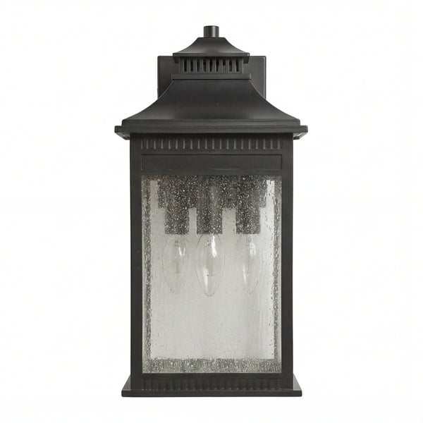 Schwarze Außenwandleuchte mit klarem, strukturiertem Glas