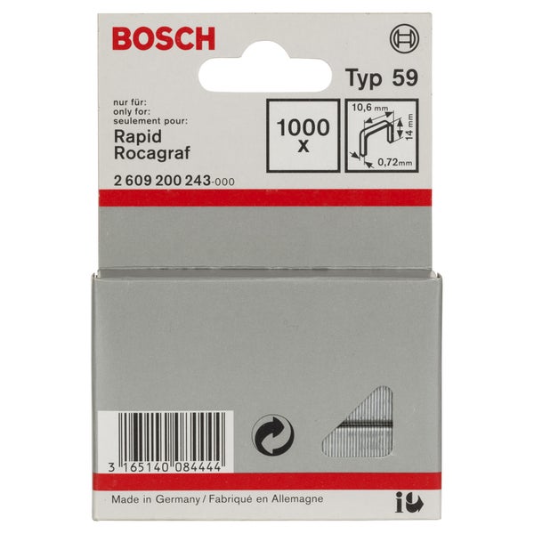Bosch 1.000x Feindrahtklammer Typ 59, 10,6 x 0,72 x 14 mm - 2609200243