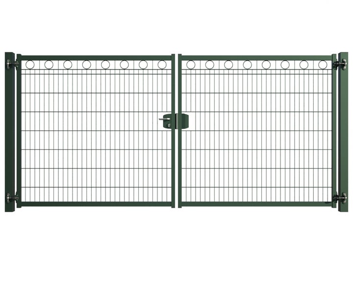 Doppelflügeltor aus Metall mit Drahtgitterfüllung