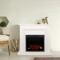 Elektrischer Kamin mit weißer Umrandung in einem Wohnzimmer