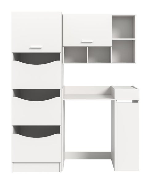 Weißer Wickeltisch mit integriertem Regal und Schubladen inklusive Wickelaufsatz zur praktischen Babyzimmer Einrichtung