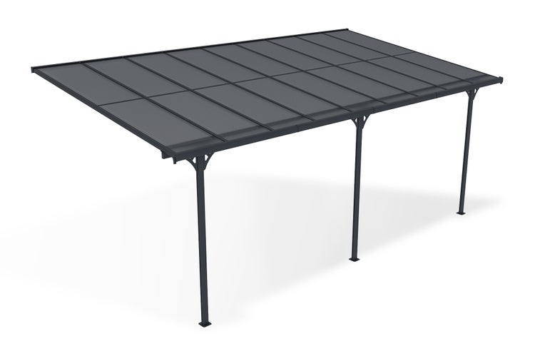 Terrassenüberdachung garten alu Grau KLEO - Höhe verstellbar 556x300x225/270 cm - mit Polycarbonat Dach Grau halbtransparent 6mm Auch Pergola/Carport
