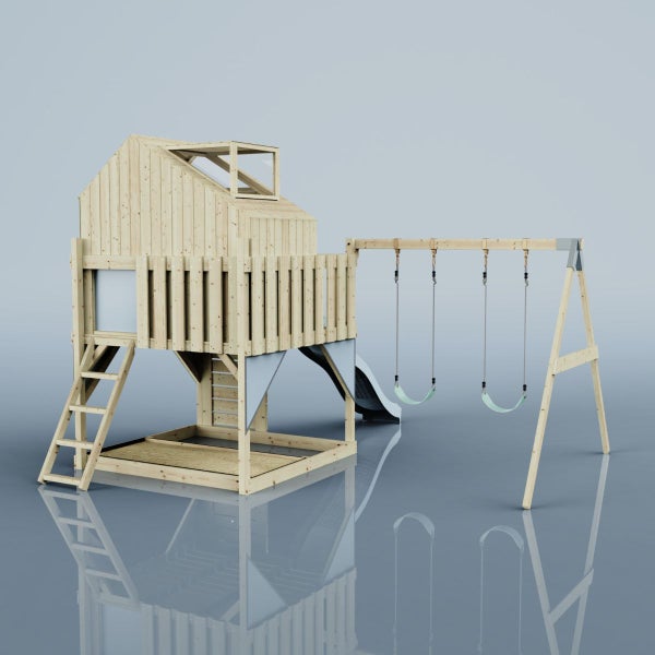 OutdoorToys Spielturm Lasse aus Holz in Blau Kinderschaukel