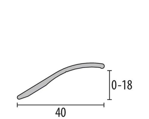Maßzeichnung Übergangsprofil, Breite 40 Millimeter, Höhenausgleich 0 bis 18 Millimeter.