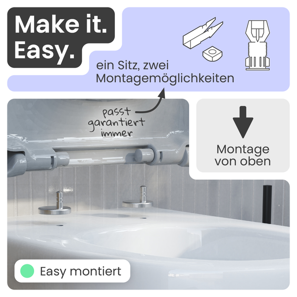 Illustration des Zubehörs für die einfache Montage eines WC-Sitzes